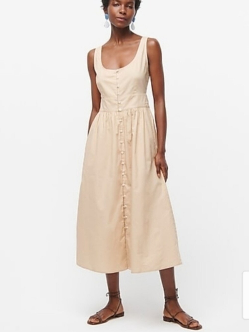 J.Crew Sleeveless Button-Front Cotton Poplin Midi Dress In Beachwood Size 8 - Picture 2 of 16